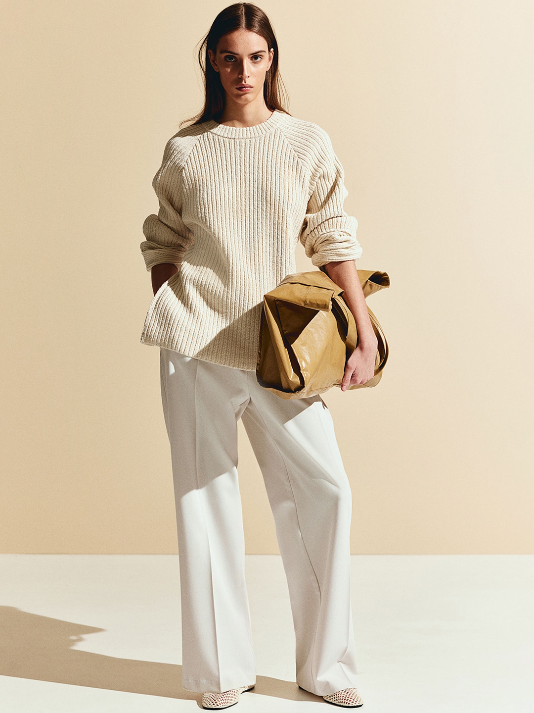 

H&M Women Wide Trousers, Beige