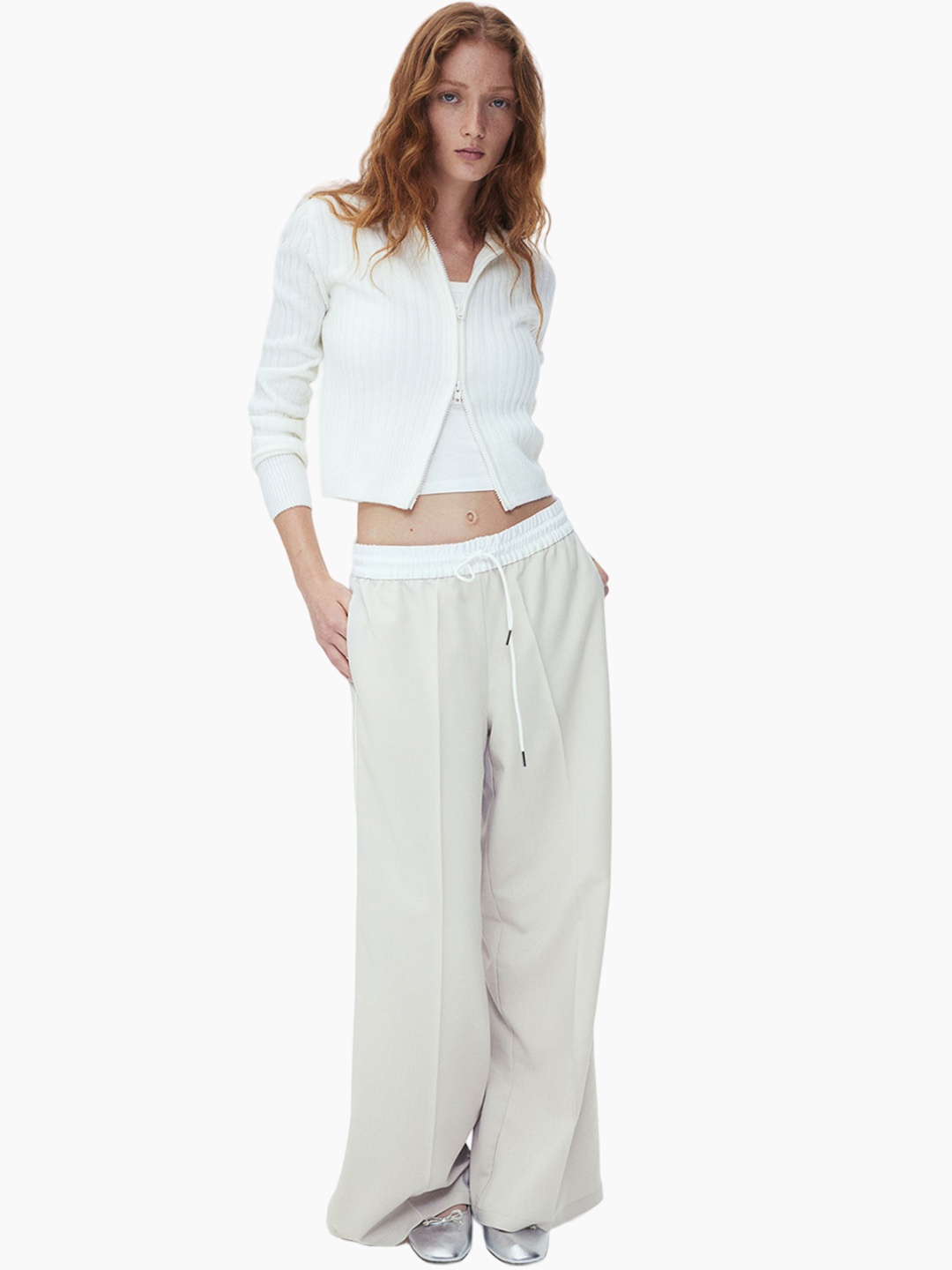 

H&M Women Wide Pull-On Trousers, Beige