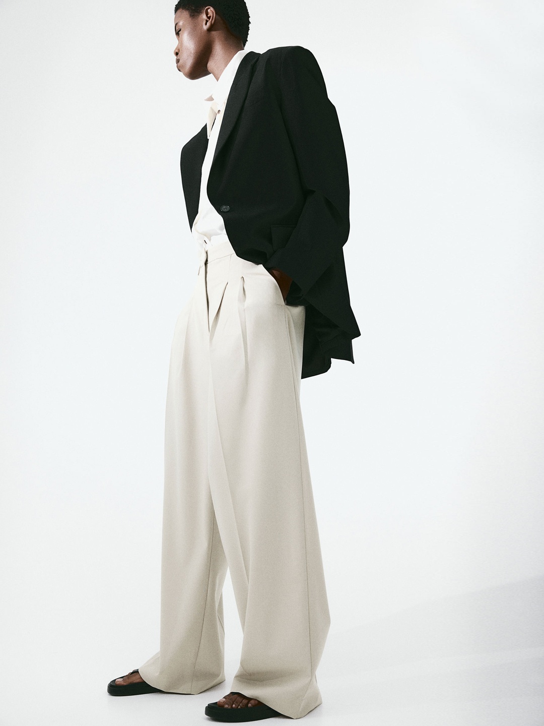 

H&M Women Wide Trousers, Beige