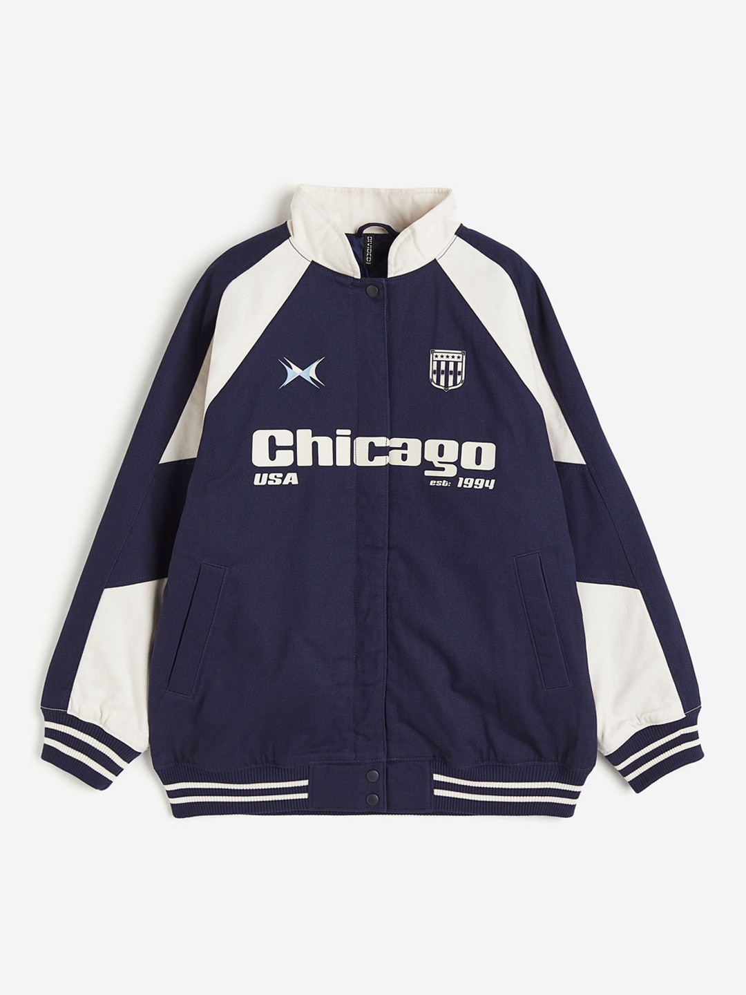 

H&M Pure Cotton Motif-Detail Padded Jacket, Navy blue