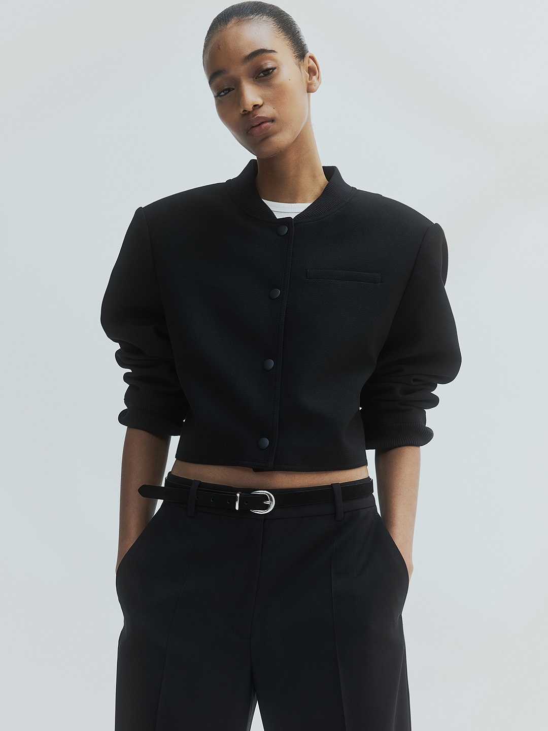 

H&M Women Short Shoulder-Pad Jacket, Black