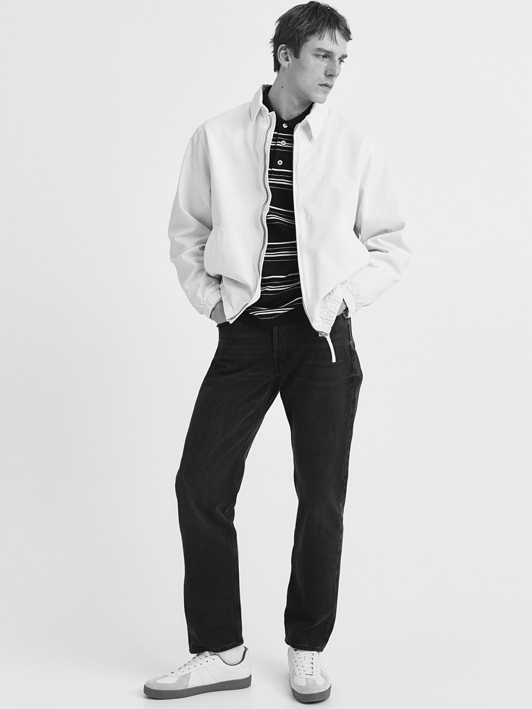 

H&M Pure Cotton Loose Fit Twill Jacket, White