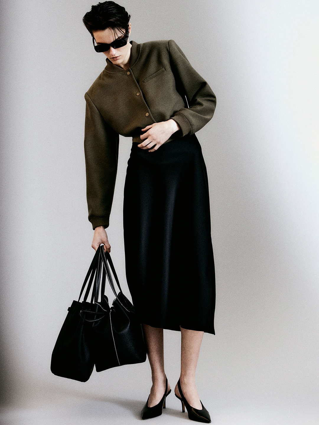 

H&M Short Shoulder-Pad Jacket, Green