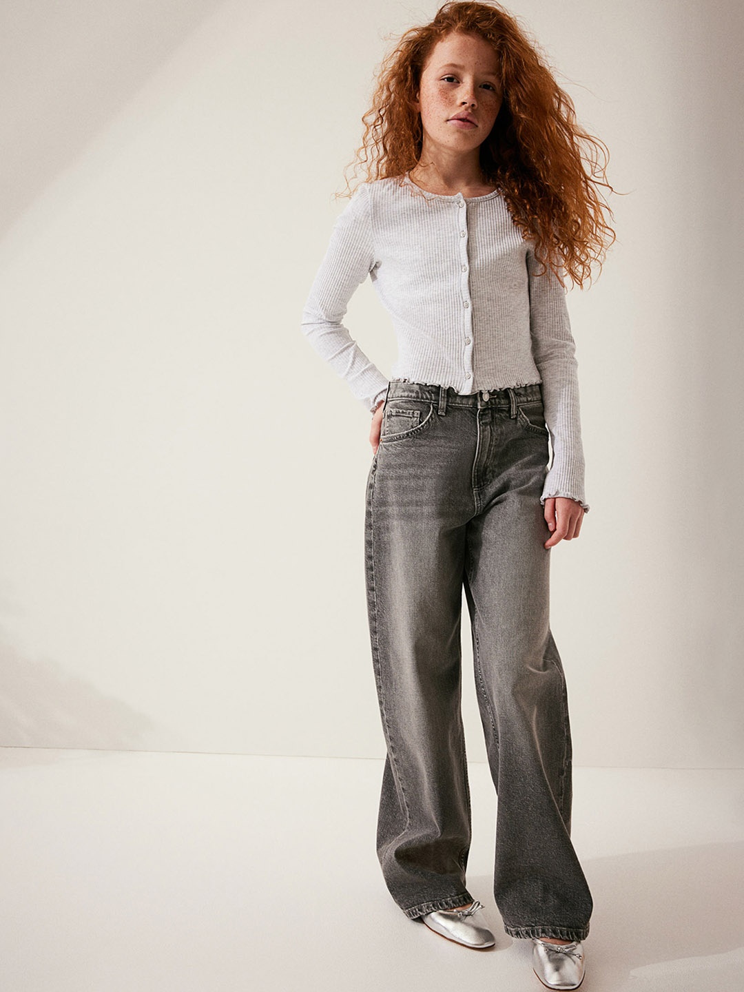

H&M Girls Wide Leg Jeans, Grey