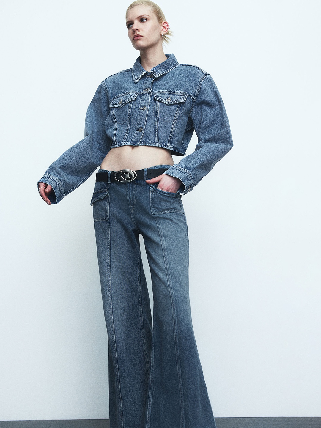 

H&M Women Cotton Wide Regular Jeans, Blue