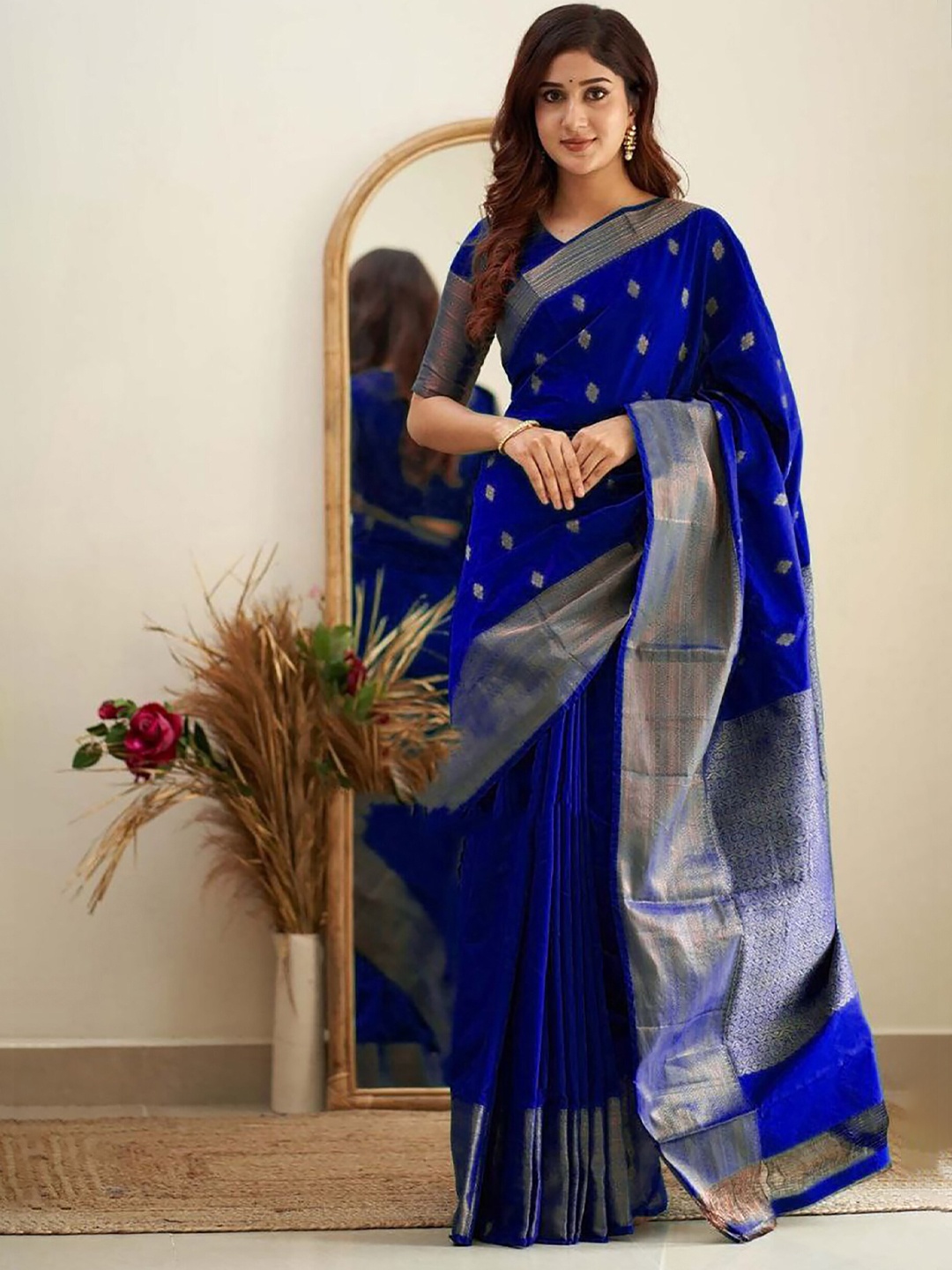 

KALINI Ethnic Motifs Woven Design Zari Banarasi Saree, Blue