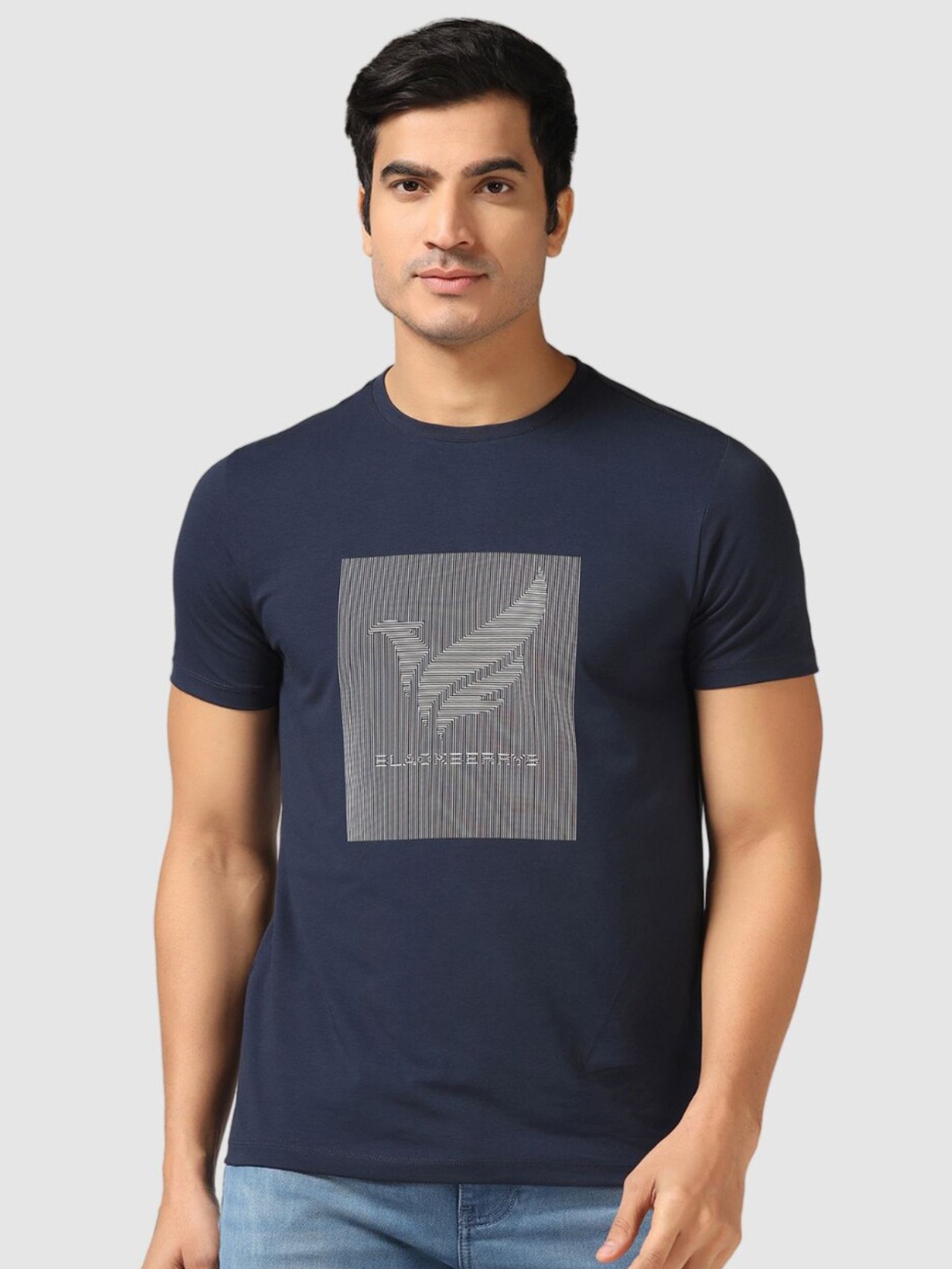 

Blackberrys Printed Round Neck Cotton Slim Fit T-shirt, Blue