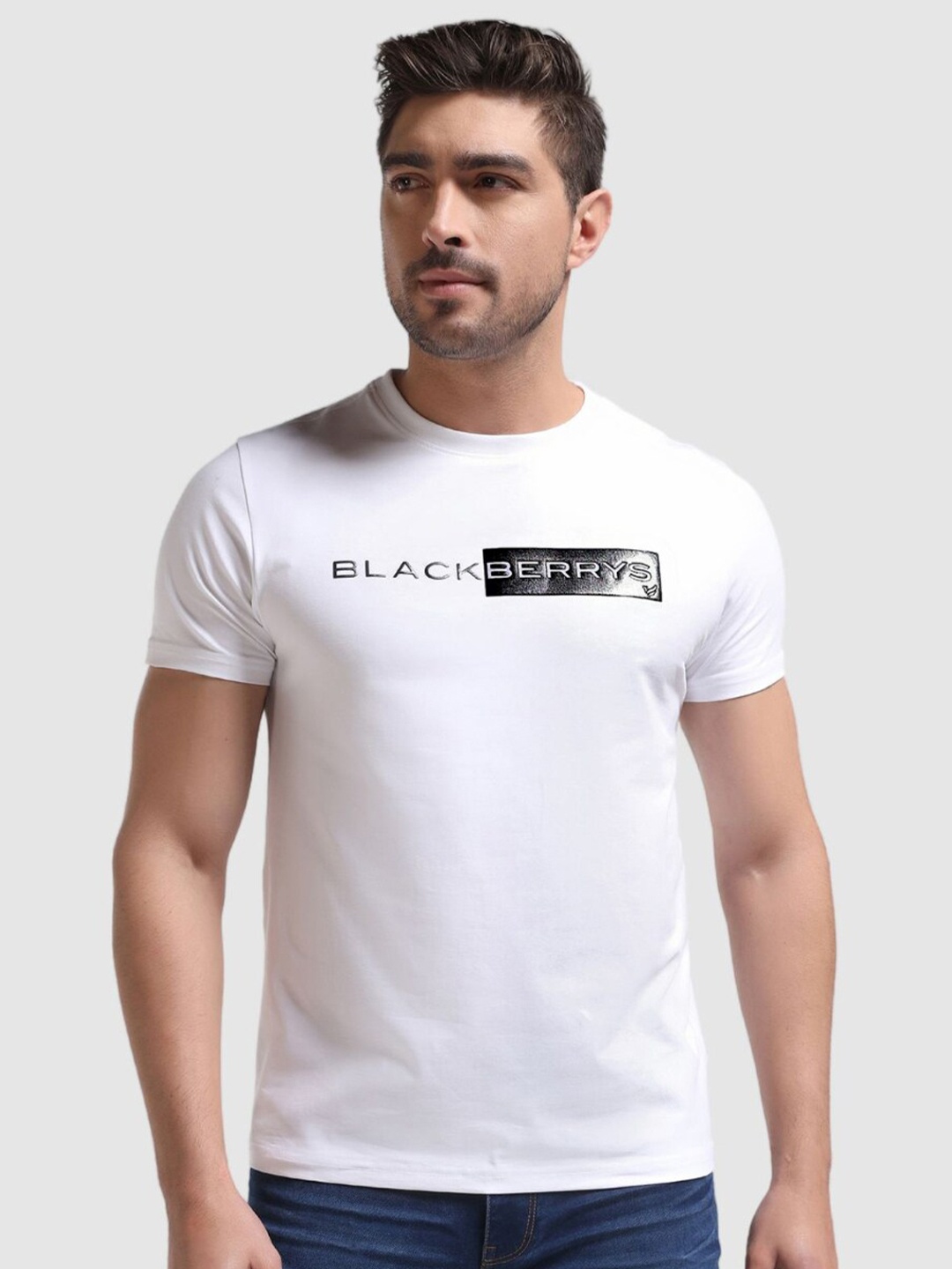 

Blackberrys Typography Round Neck Cotton Applique Slim Fit T-shirt, White