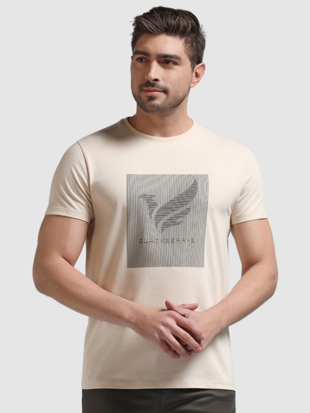 

Blackberrys Graphic Printed Slim Fit Cotton T-shirt, Beige