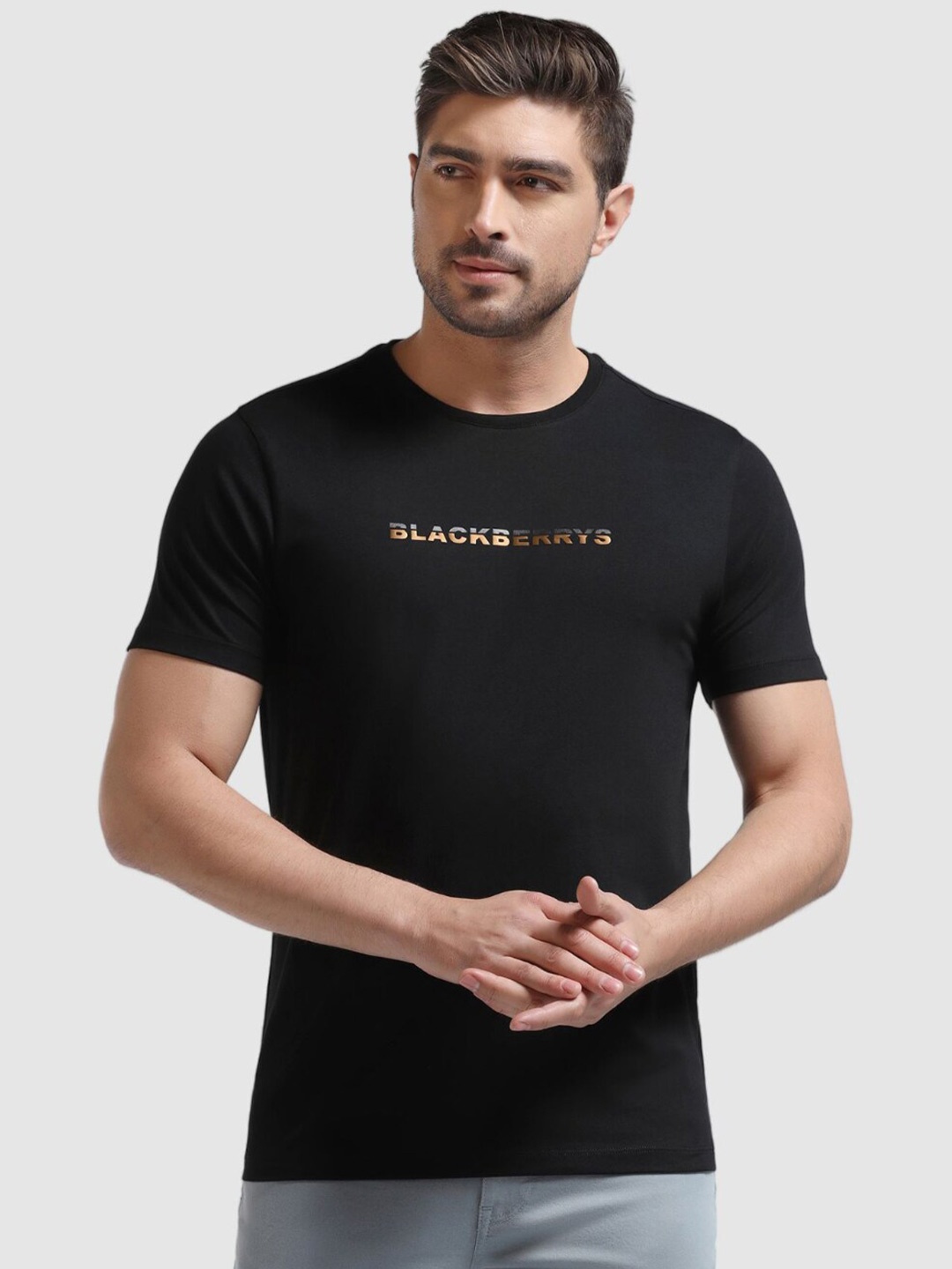 Blackberrys Typography Printed Slim Fit Cotton T-shirt, Black