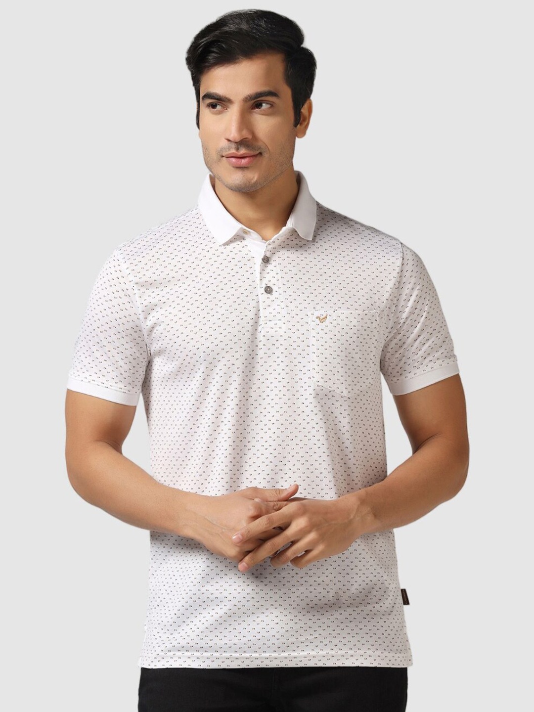 

Blackberrys Geometric Printed Polo Collar Slim Fit Cotton T-shirt, White