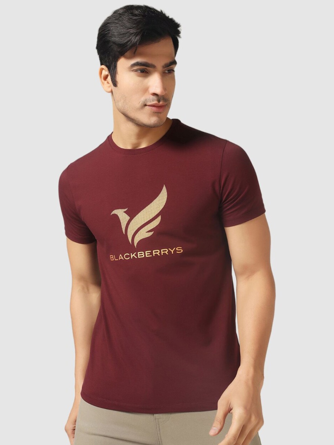 

Blackberrys Round Neck Slim Fit Cotton T-shirt, Maroon