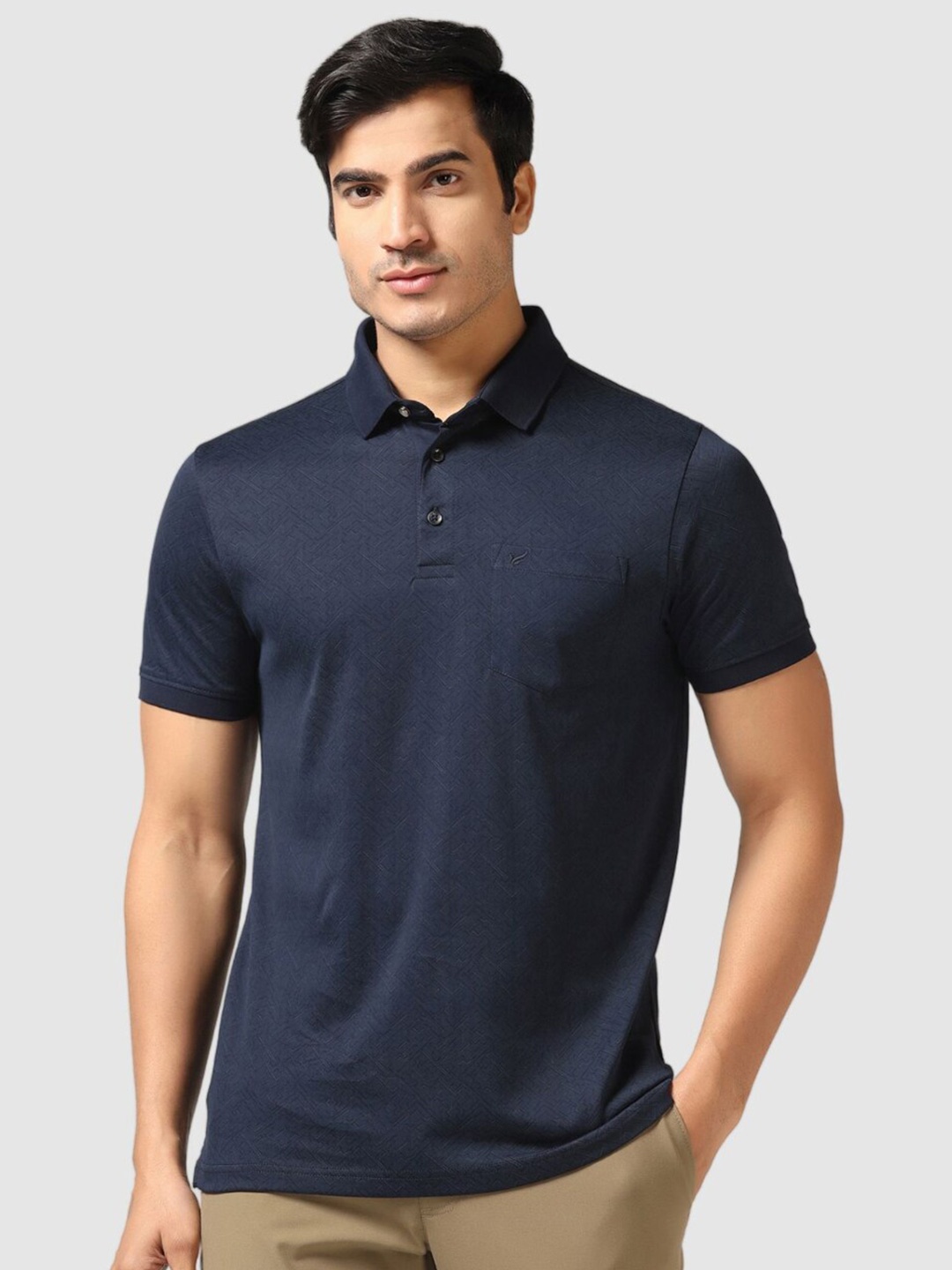 

Blackberrys Polo Collar Self Design Slim Fit Cotton T-shirt, Blue