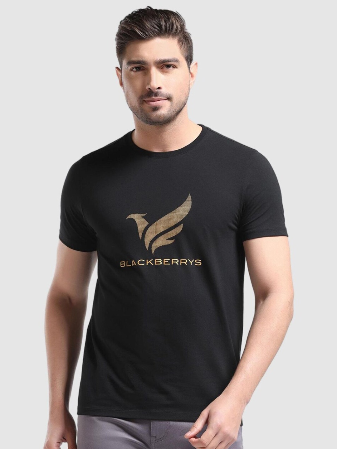 

Blackberrys Graphic Printed Round Neck Slim Fit Cotton T-shirt, Black