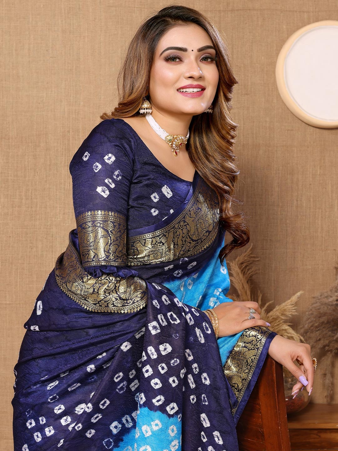 

Bandhanivilla Zari Art Silk Bandhani Saree, Blue