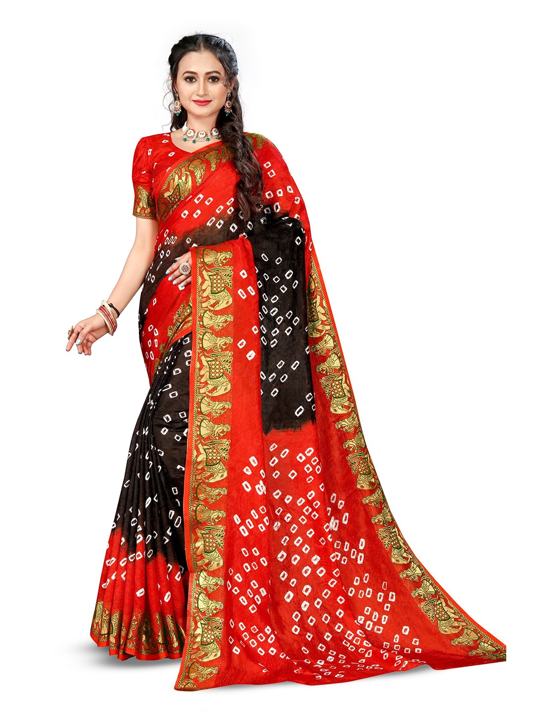 

Bandhanivilla Zari Art Silk Bandhani Saree, Black