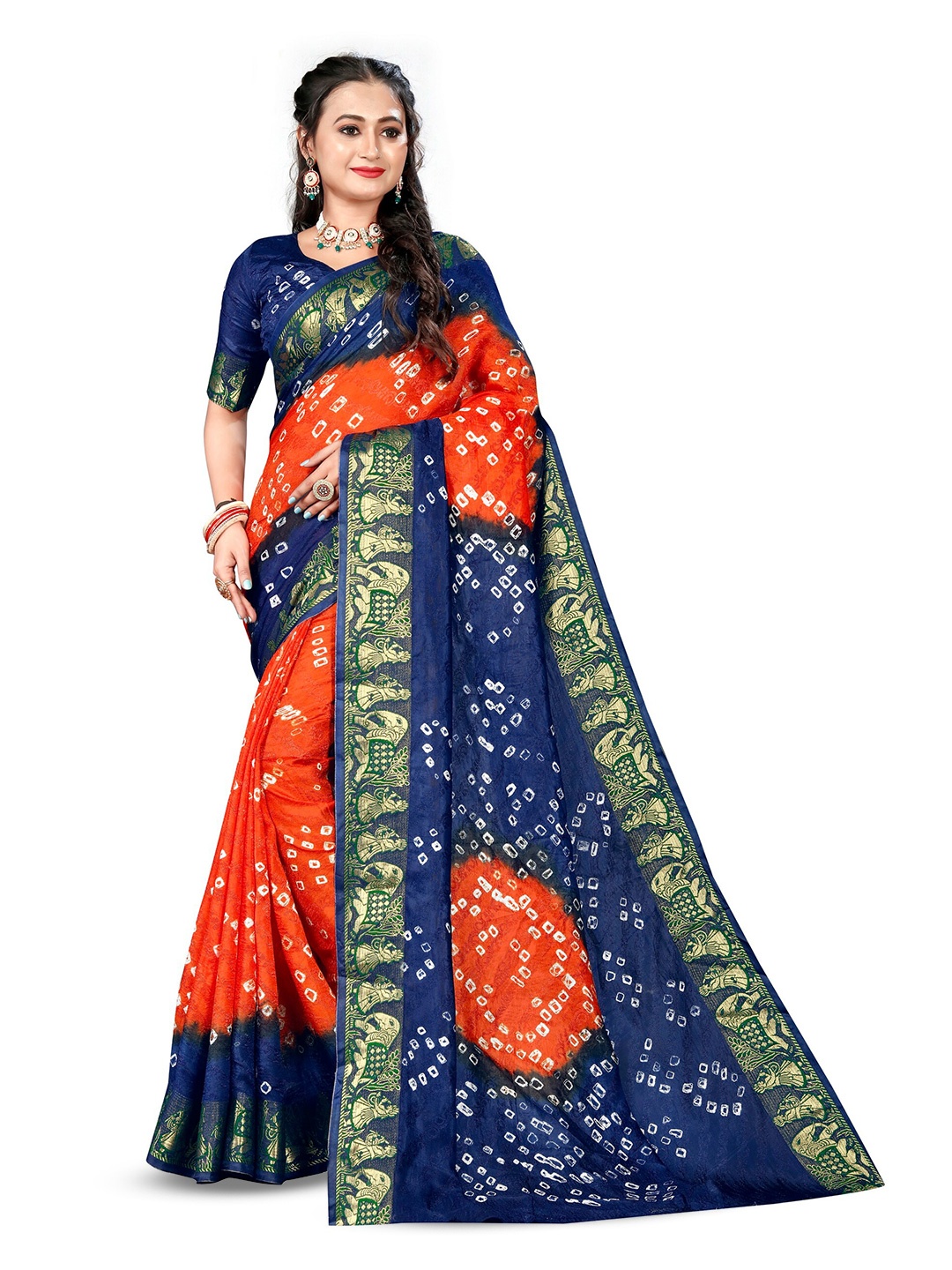 

Bandhanivilla Printed Zari Bandhani Saree, Orange