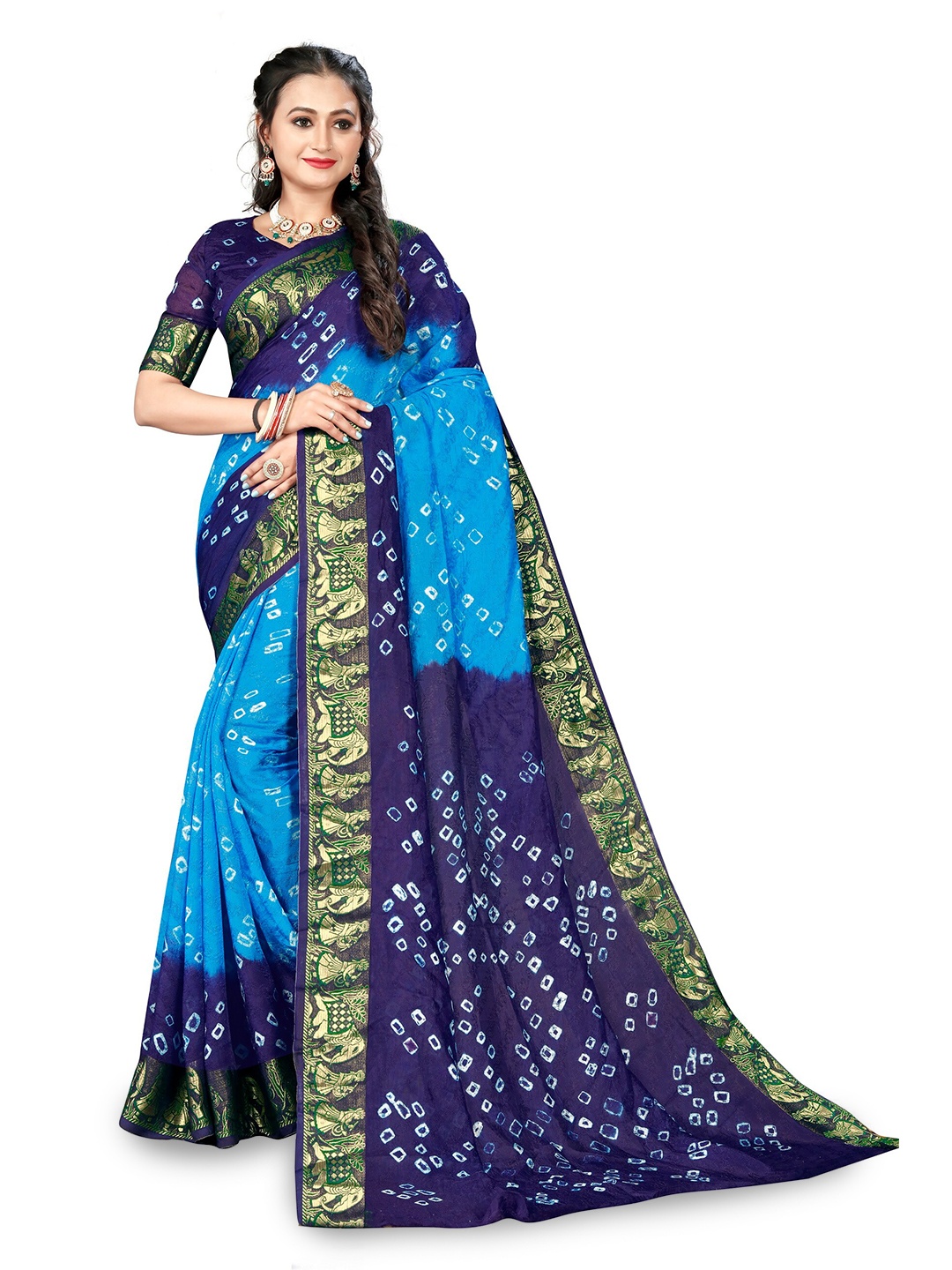 

Bandhanivilla Zari Art Silk Bandhani Saree, Blue