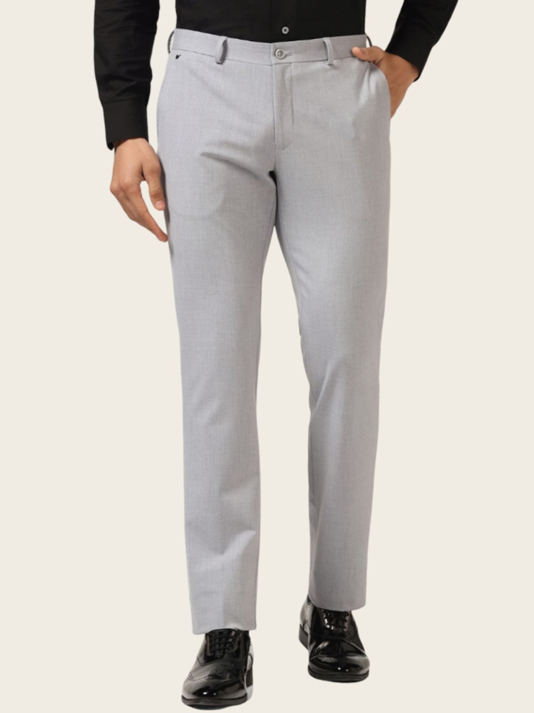 

Blackberrys Men Slim Fit Mid-Rise Formal Trouser, Grey