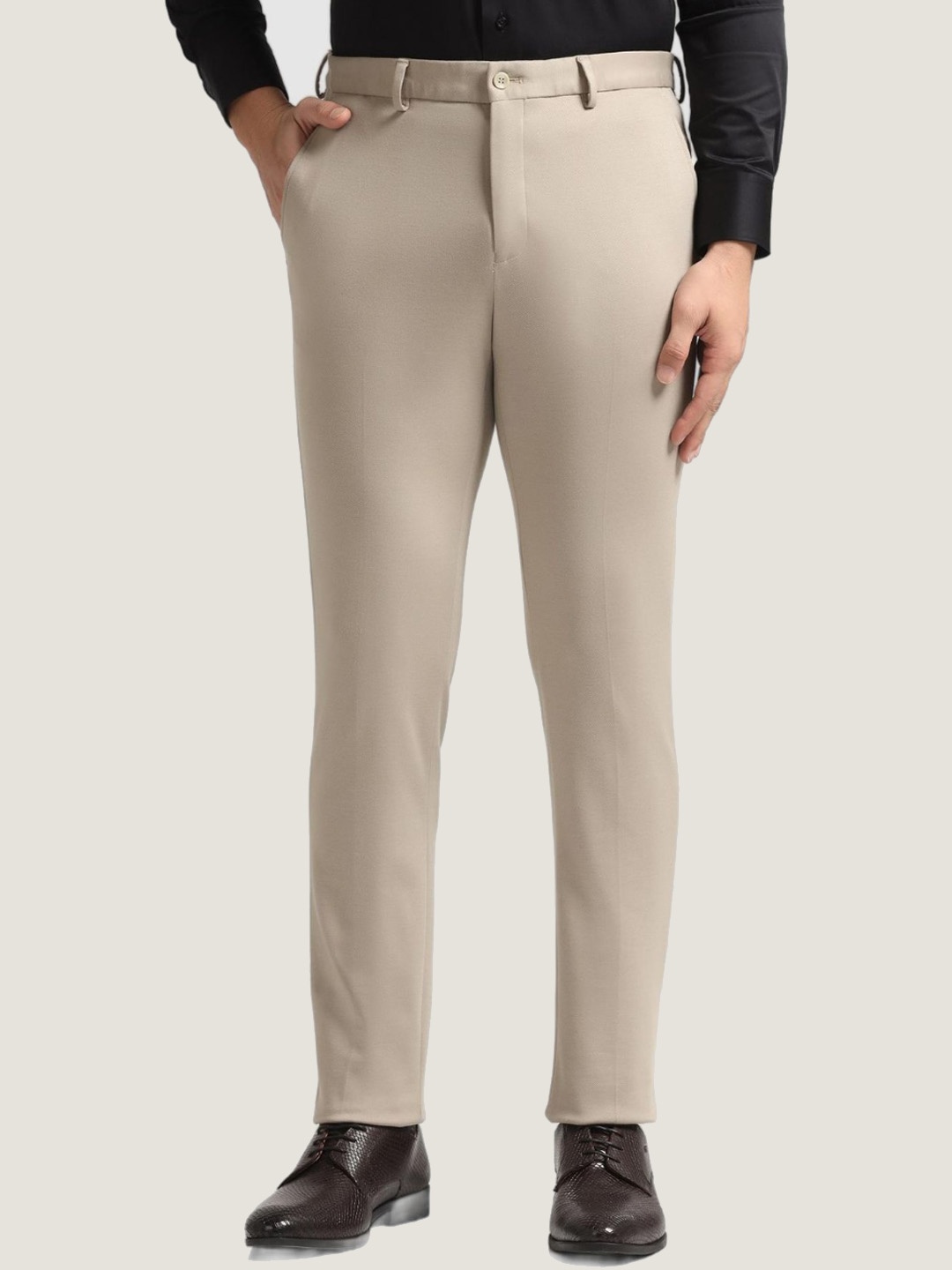 

Blackberrys Men Slim Fit Mid-Rise Formal Trouser, Beige