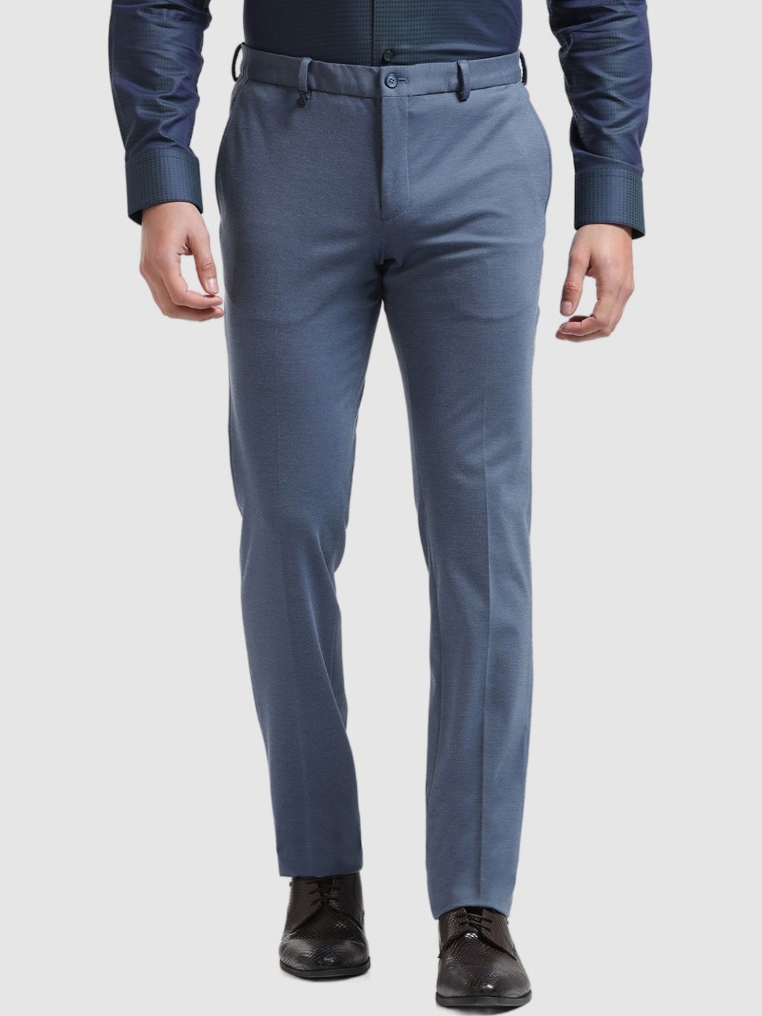 

Blackberrys Men Textured Slim Fit Formal Trousers, Blue