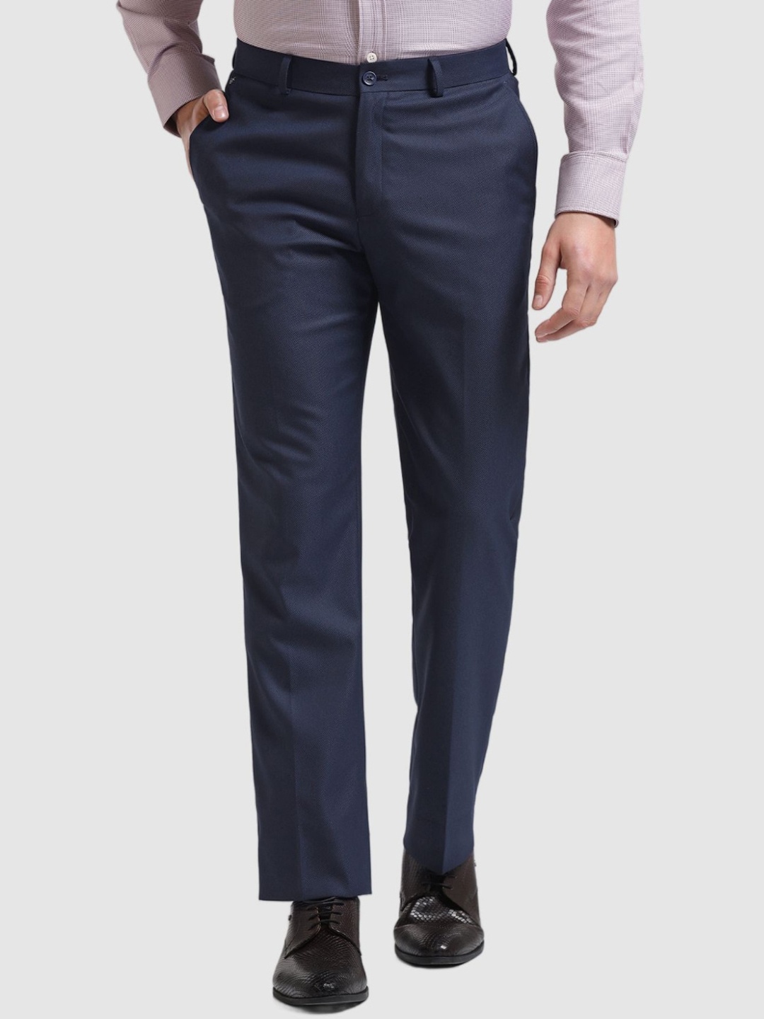 

Blackberrys Men Textured Formal Trousers, Navy blue