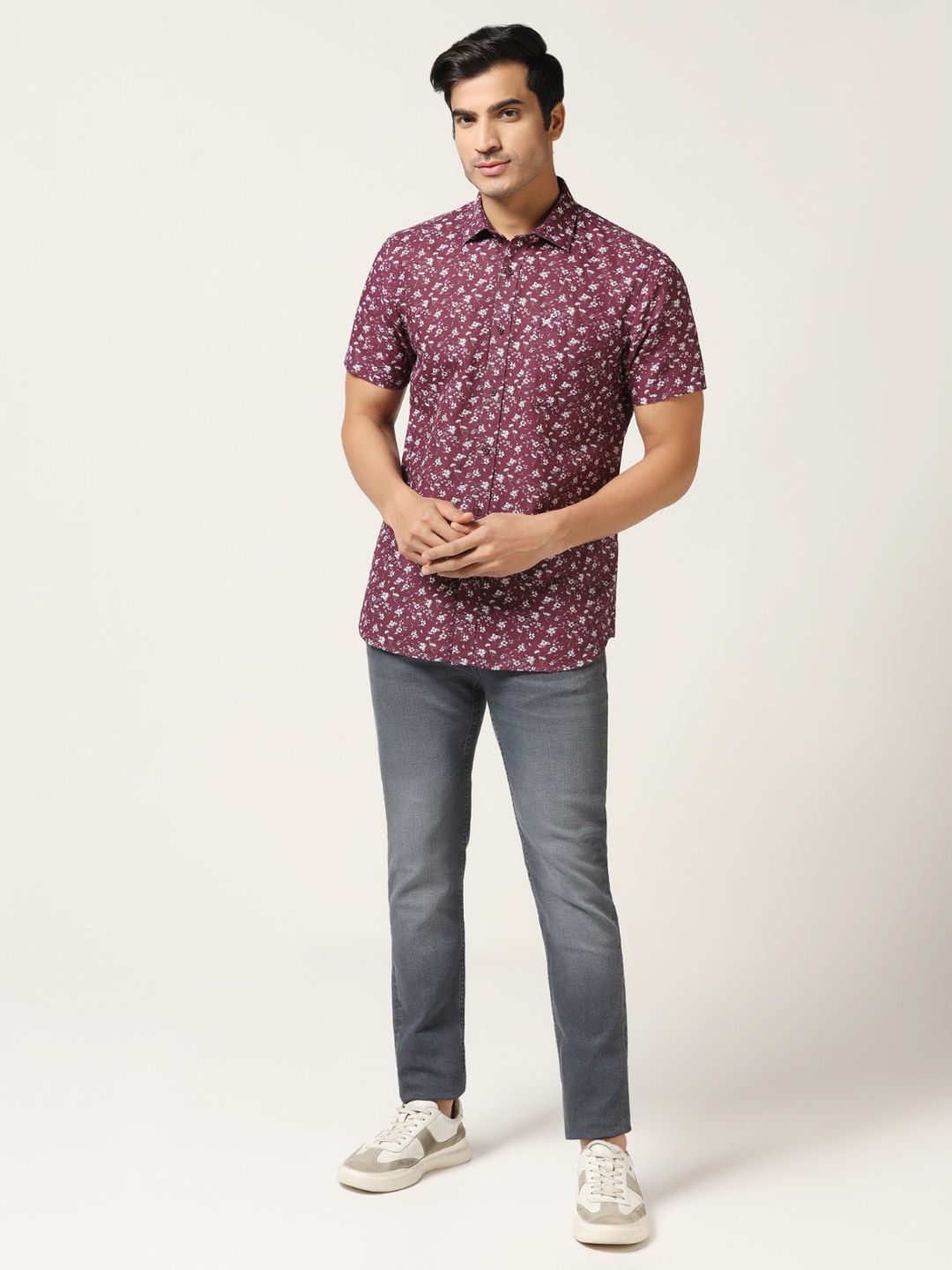 

Blackberrys India Slim Floral Printed Cotton Casual Shirt, Purple