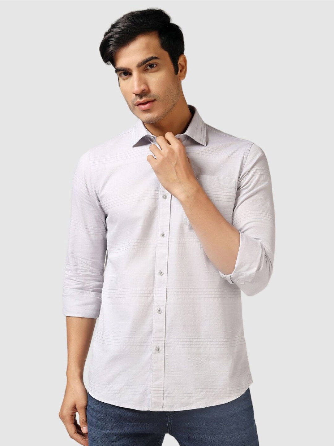 

Blackberrys India Slim Spread Collar Cotton Casual Shirt, Grey