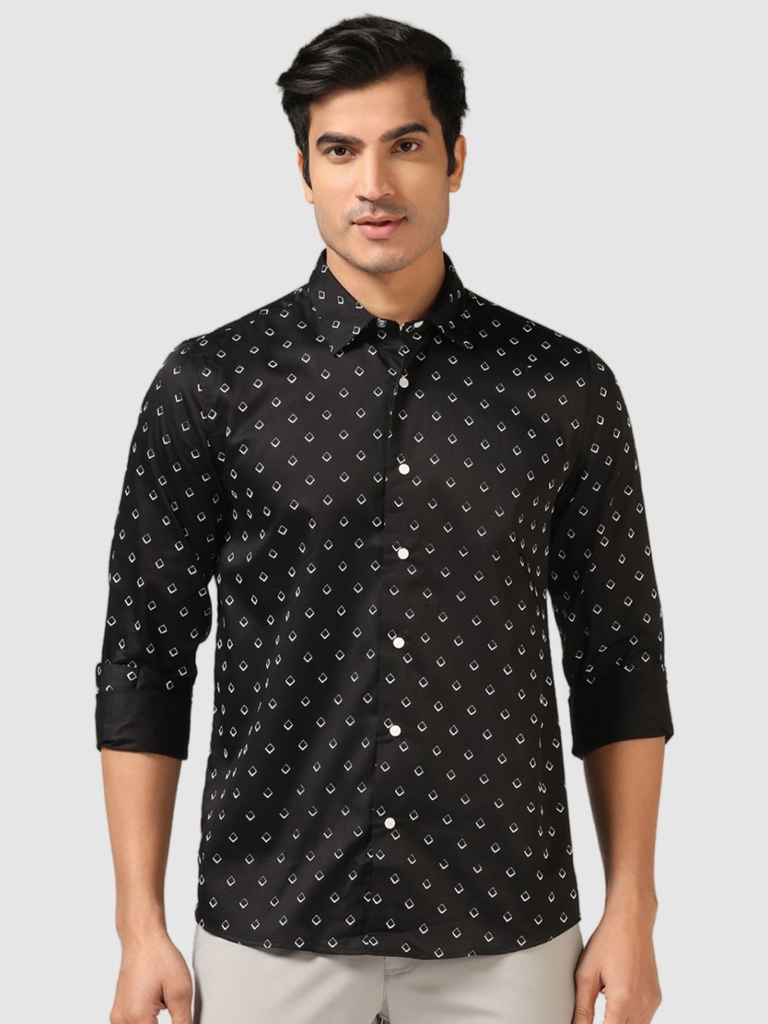 

Blackberrys India Slim Geometric Printed Cotton Casual Shirt, Black