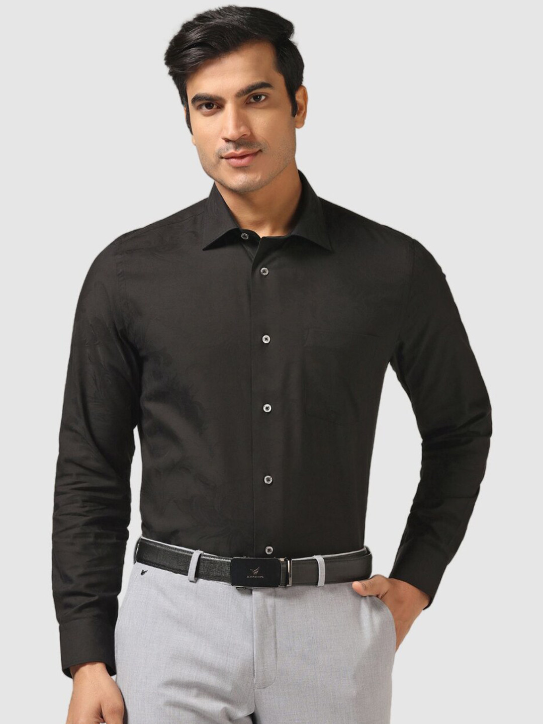 

Blackberrys India Slim Spread Collar Cotton Formal Shirt, Black