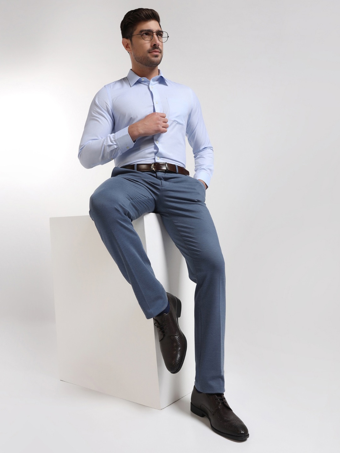 

Blackberrys India Slim Fit Spread Collar long Sleeves Formal Shirt, Blue