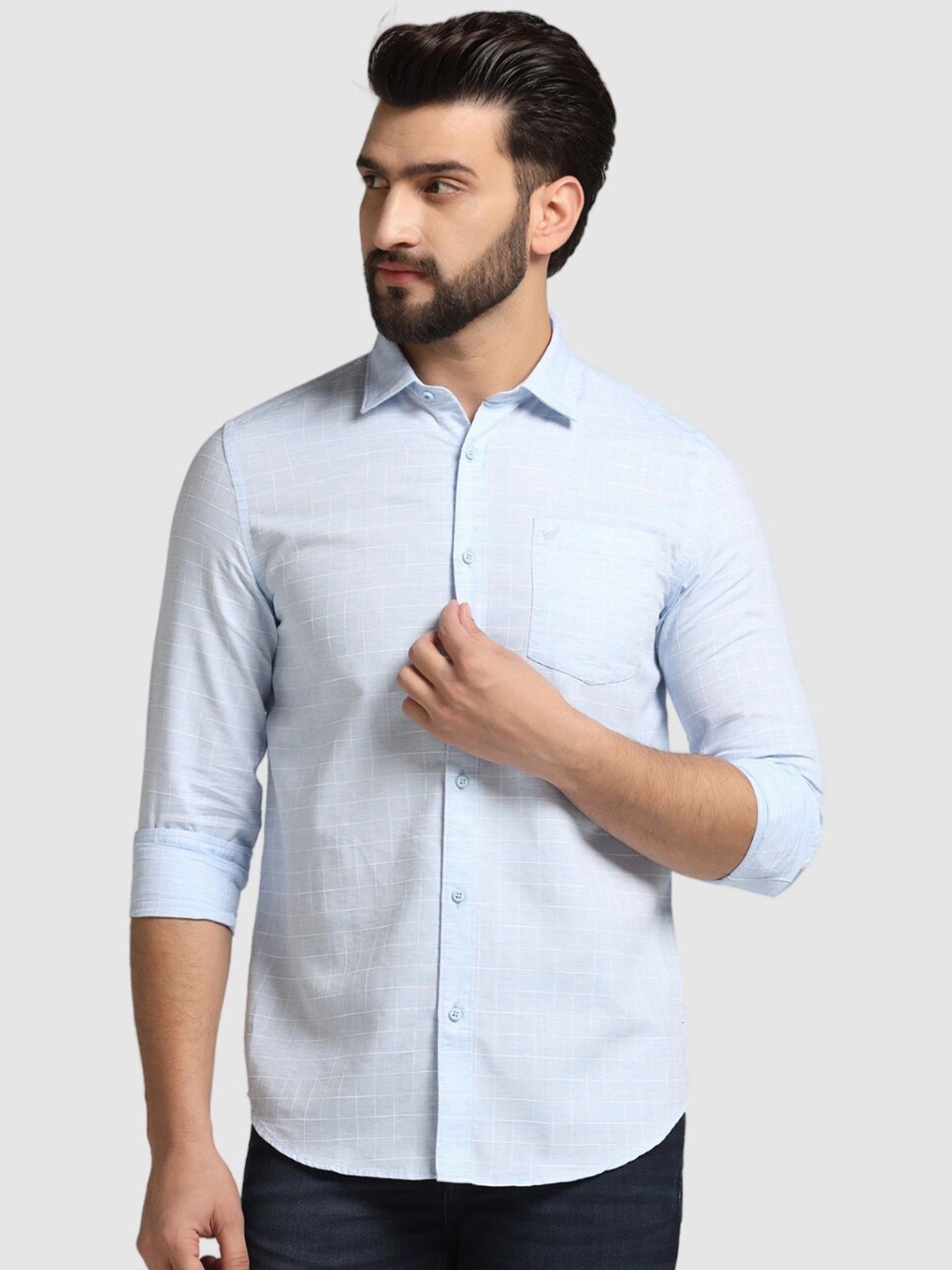 

Blackberrys India Slim Fit Checked Spread Collar long Sleeves Cotton Casual Shirt, Blue