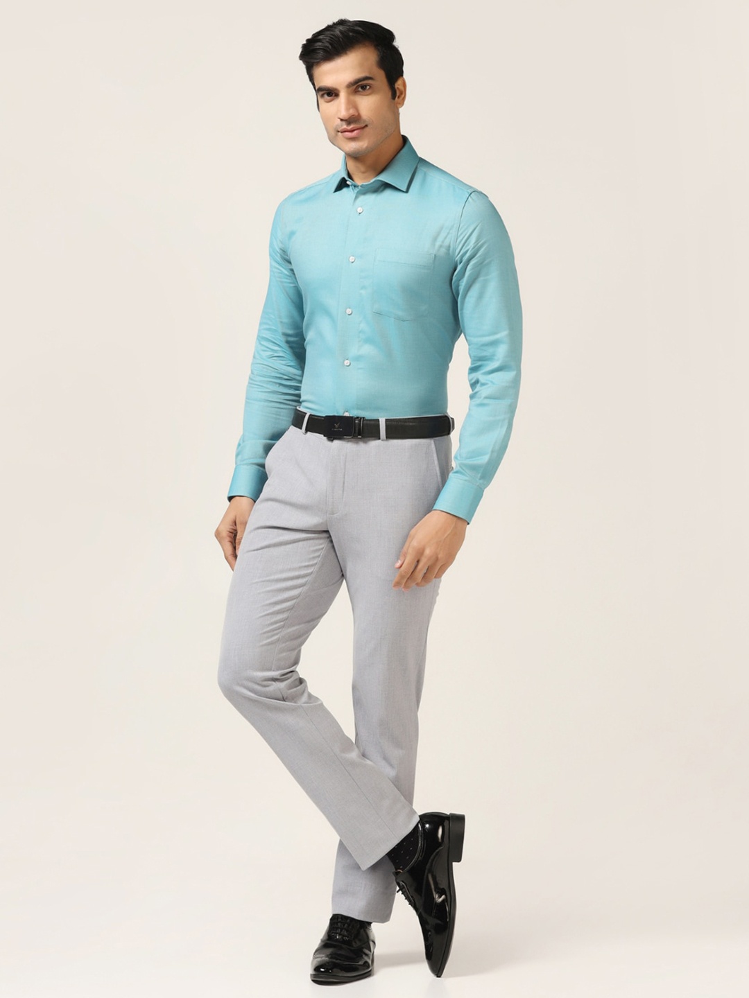 

Blackberrys India Slim Fit Spread Collar long Sleeves Cotton Formal Shirt, Teal