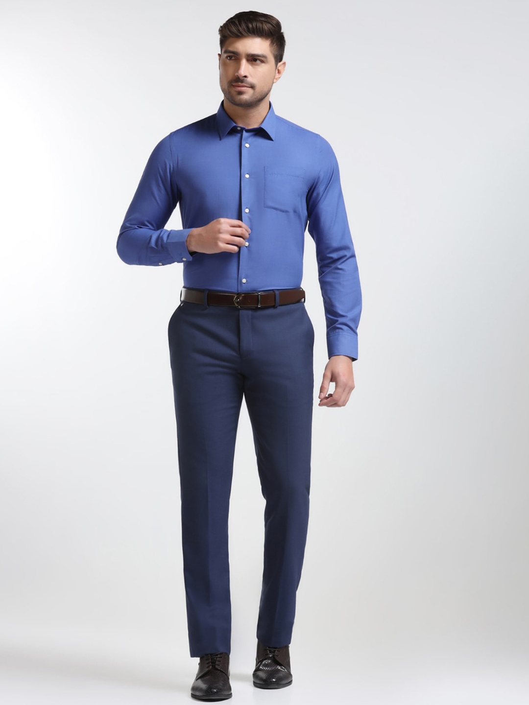 

Blackberrys India Slim Fit Spread Collar long Sleeves Cotton Formal Shirt, Blue