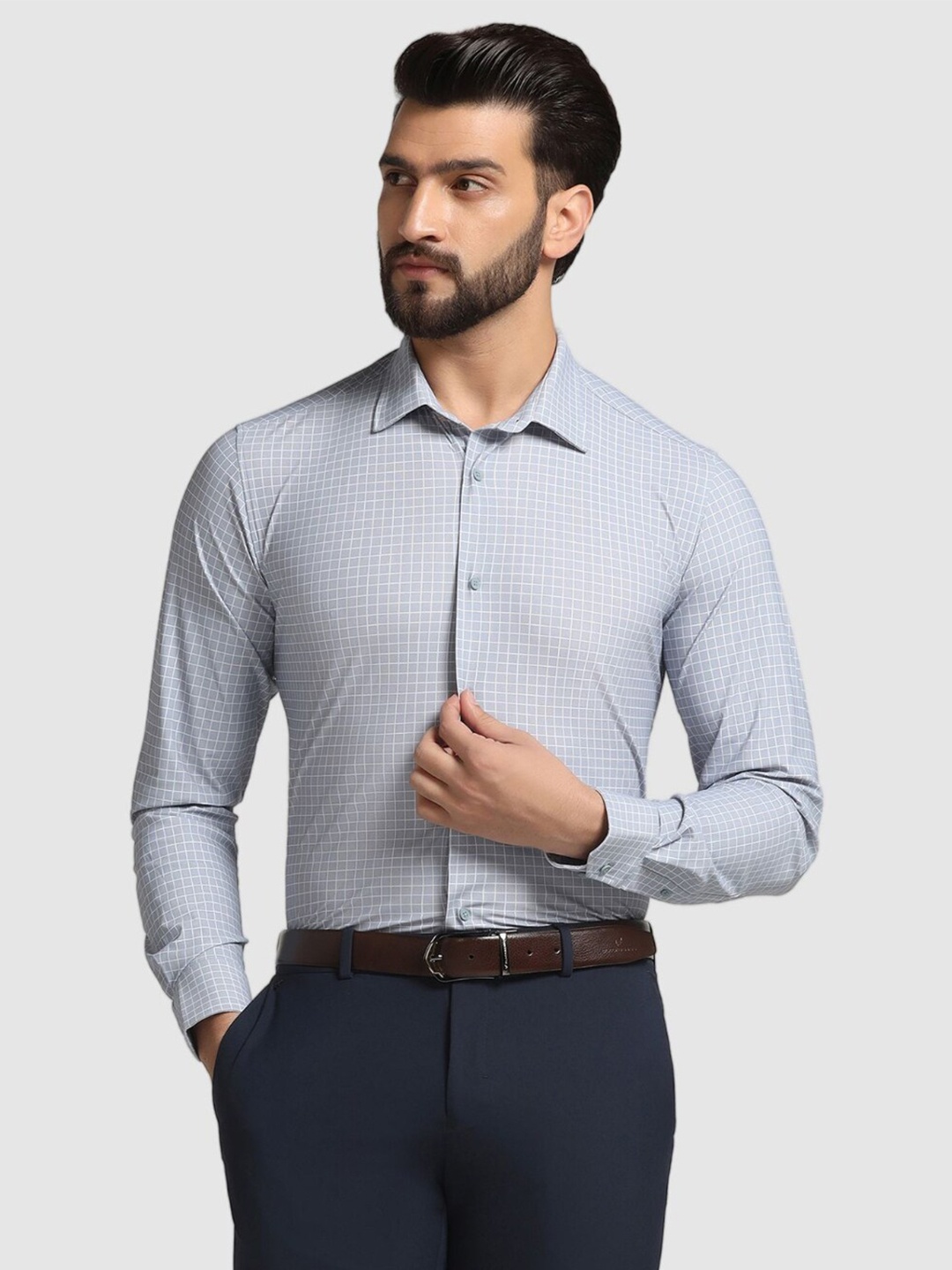 

Blackberrys TechPro Men Grey Check Formal Shirts