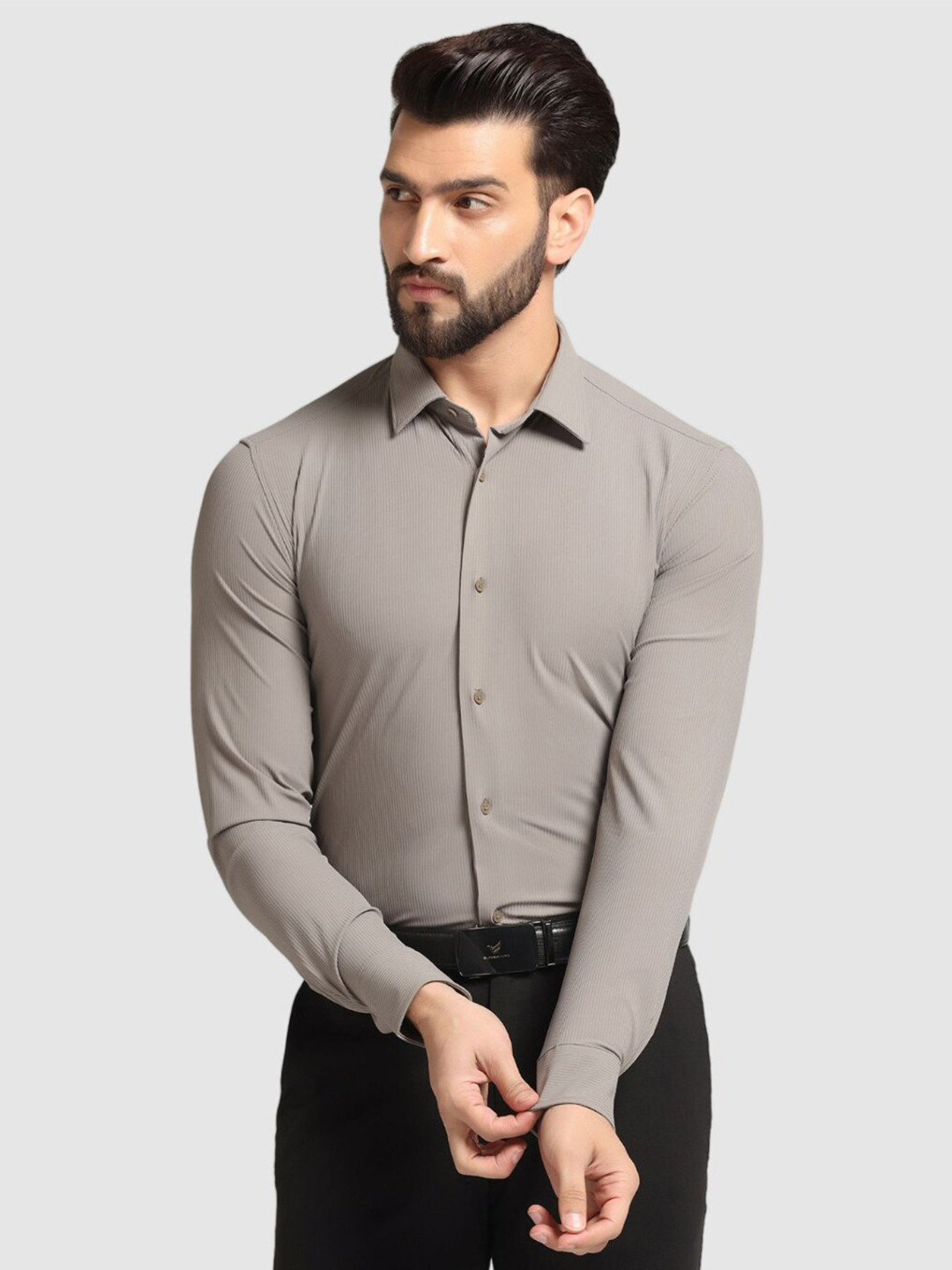 

Blackberrys TechPro Men Grey Striped Formal Shirts