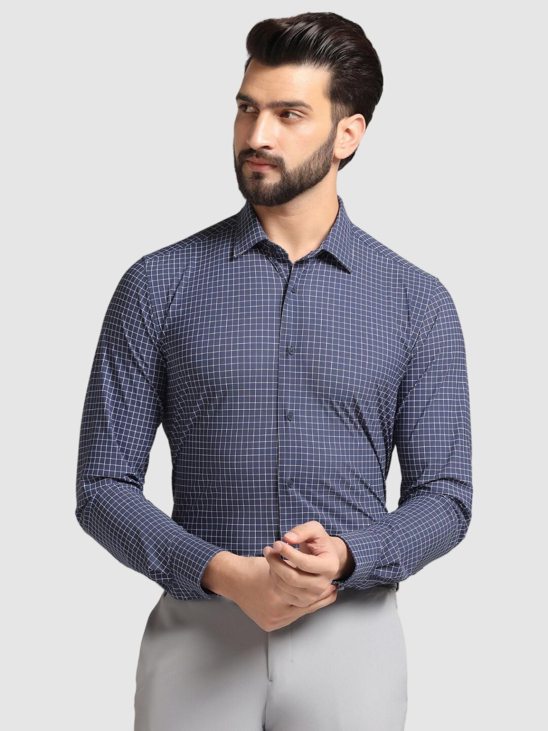 

Blackberrys TechPro Men Navy Check Formal Shirts, Navy blue