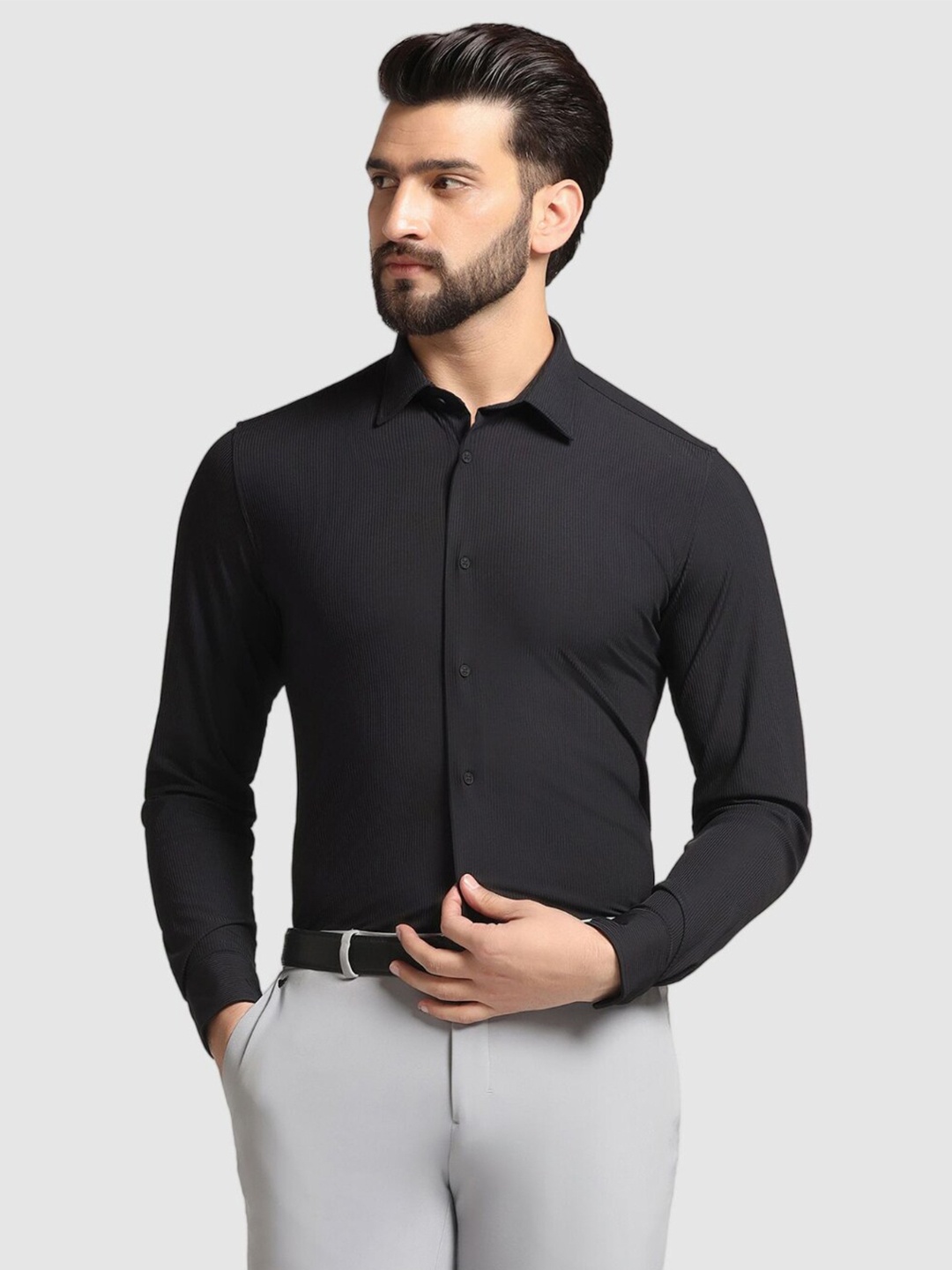 

Blackberrys TechPro Men Black Striped Formal Shirts