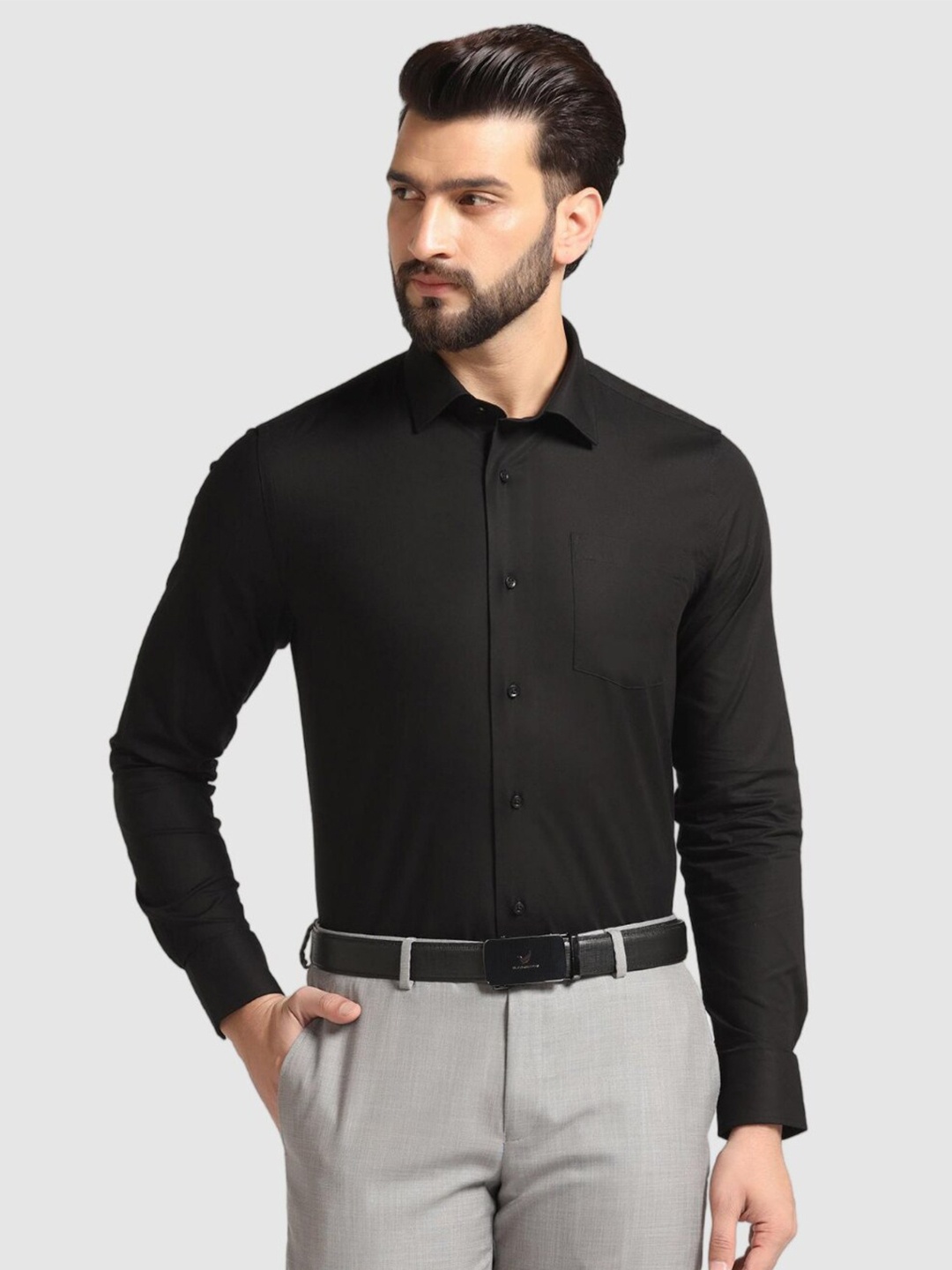 

Blackberrys India Slim Fit Spread Collar long Sleeves Cotton Formal Shirt, Black