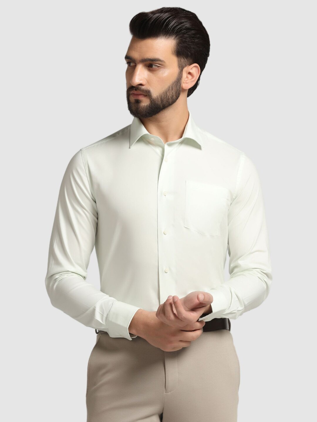 

Blackberrys India Slim Fit Spread Collar long Sleeves Formal Shirt, Green