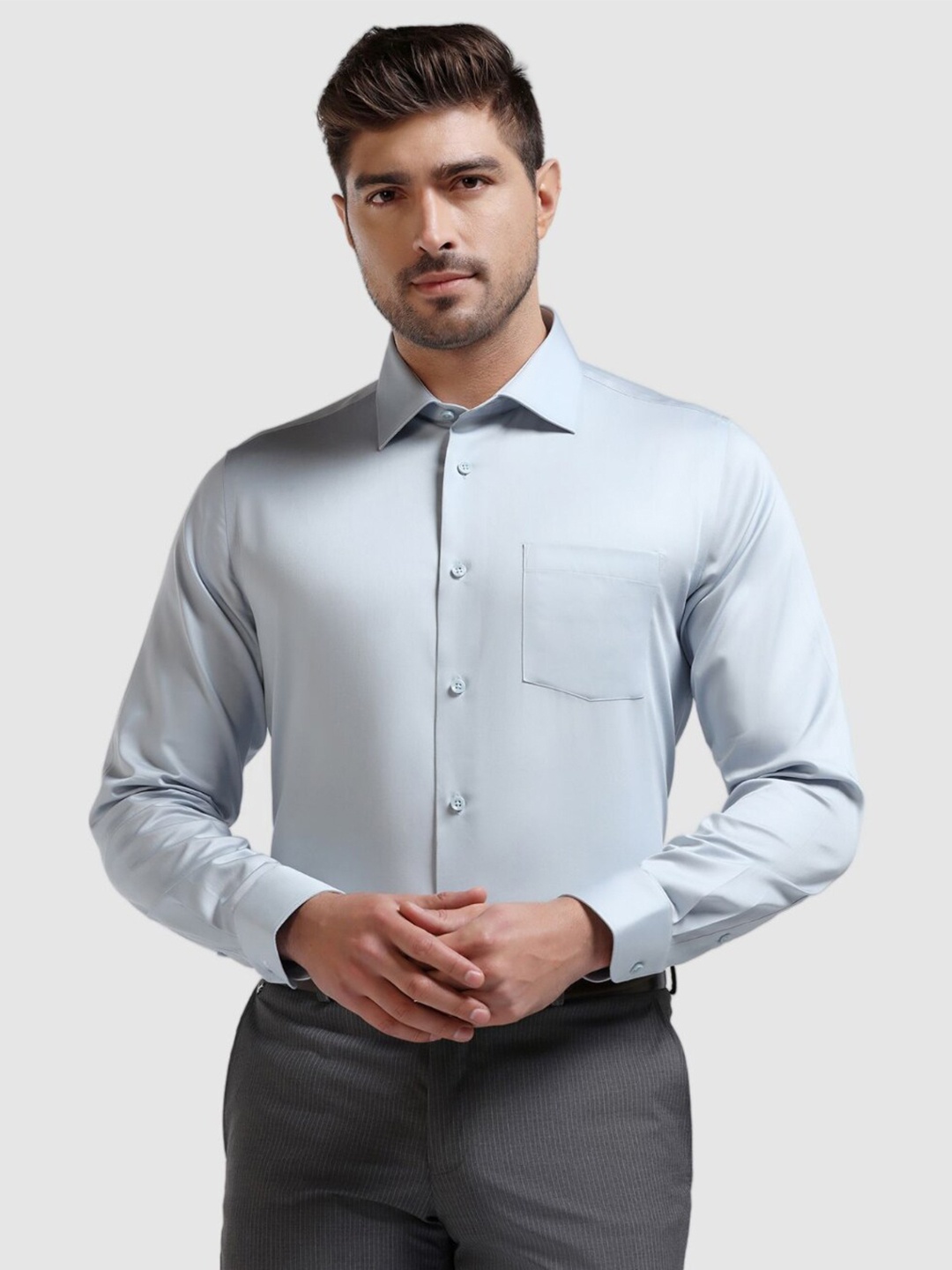 

Blackberrys Men'S Blue Solid Formal Slim Fit Wrinkle-Resistant Shirt