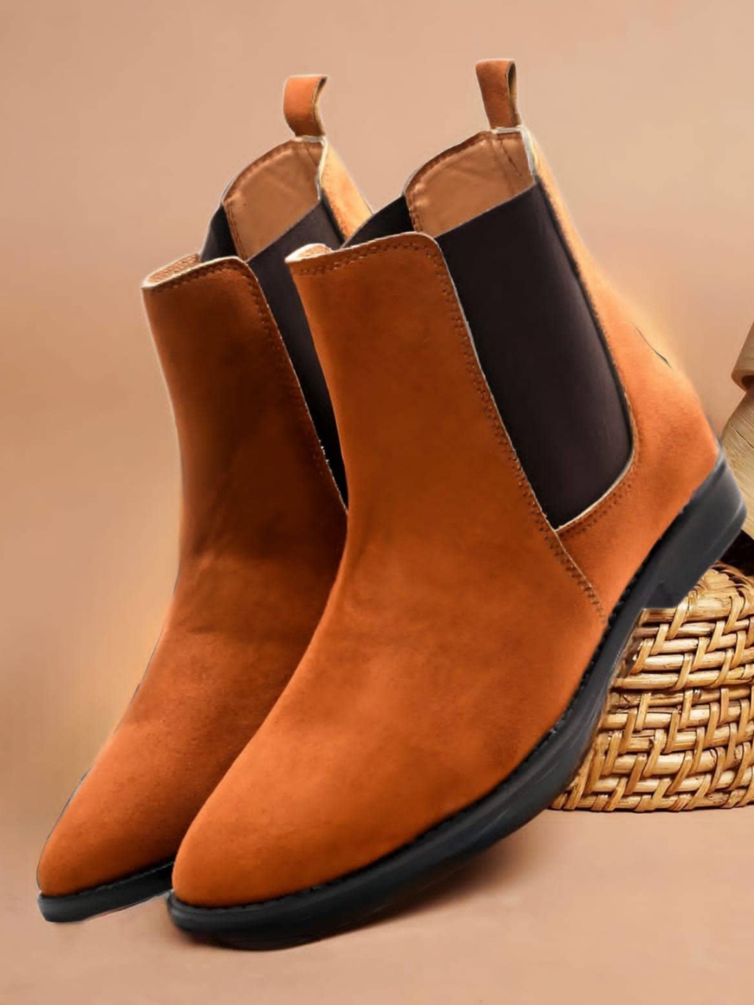 

ITALIAN ELEGANZA Men Round Toe Chelsea Boots, Tan