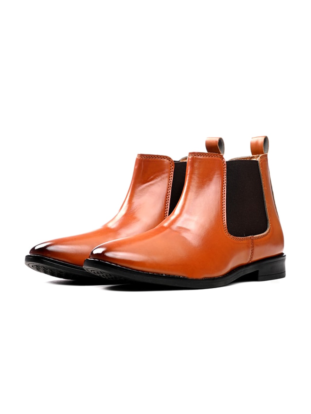 

ITALIAN ELEGANZA Men Round Toe Mid-Top Chelsea Boots, Tan