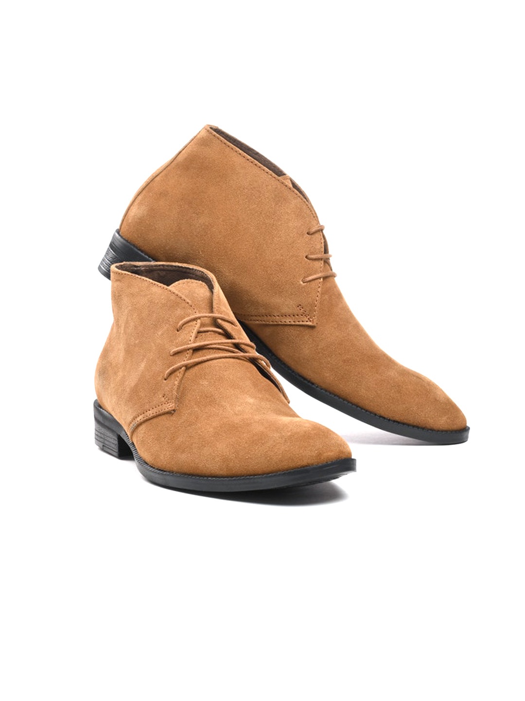 

ITALIAN ELEGANZA Men Round Toe Mid-Top Suede Boots, Tan
