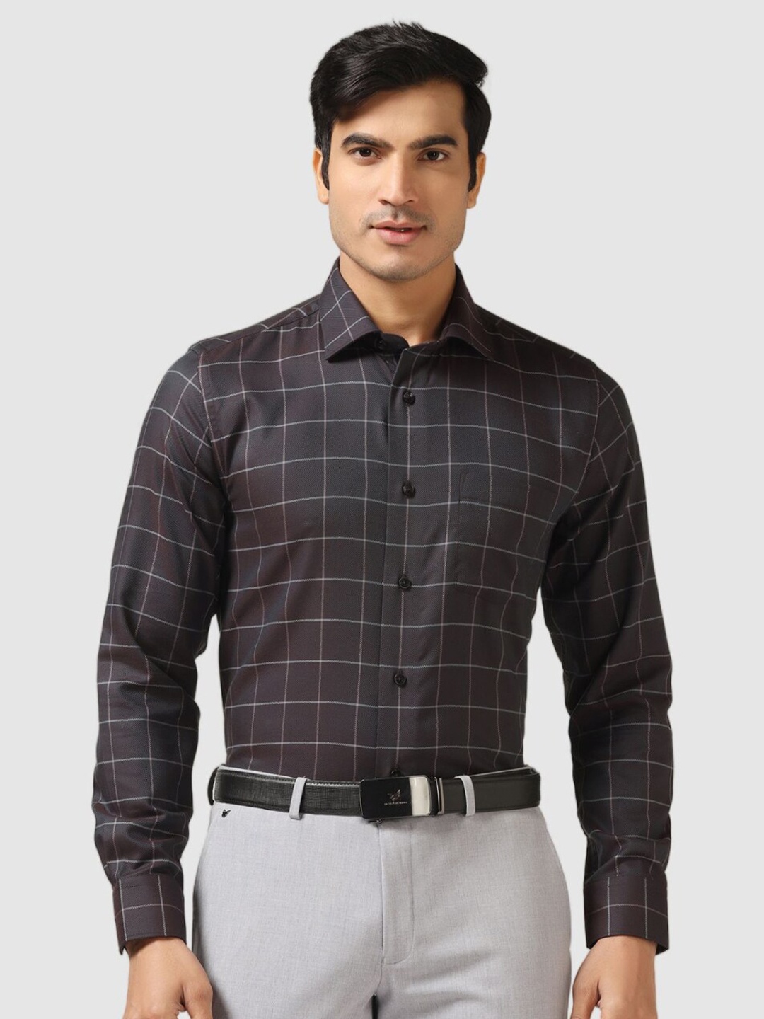 

Blackberrys India Slim Checked Cotton Spread Collar Slim Fit Opaque Formal Shirt, Green