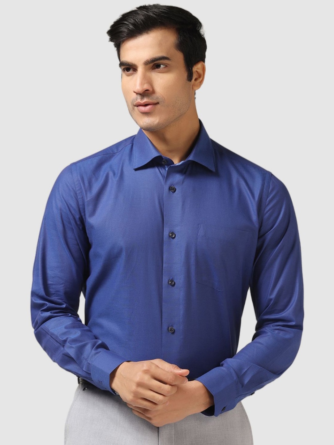 

Blackberrys India Slim Spread Collar Cotton Formal Shirt, Navy blue