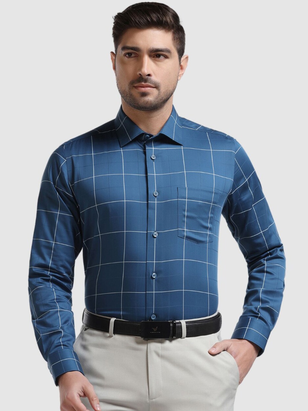 

Blackberrys Men'S Blue Check Formal Slim Fit Wrinkle-Resistant Shirt