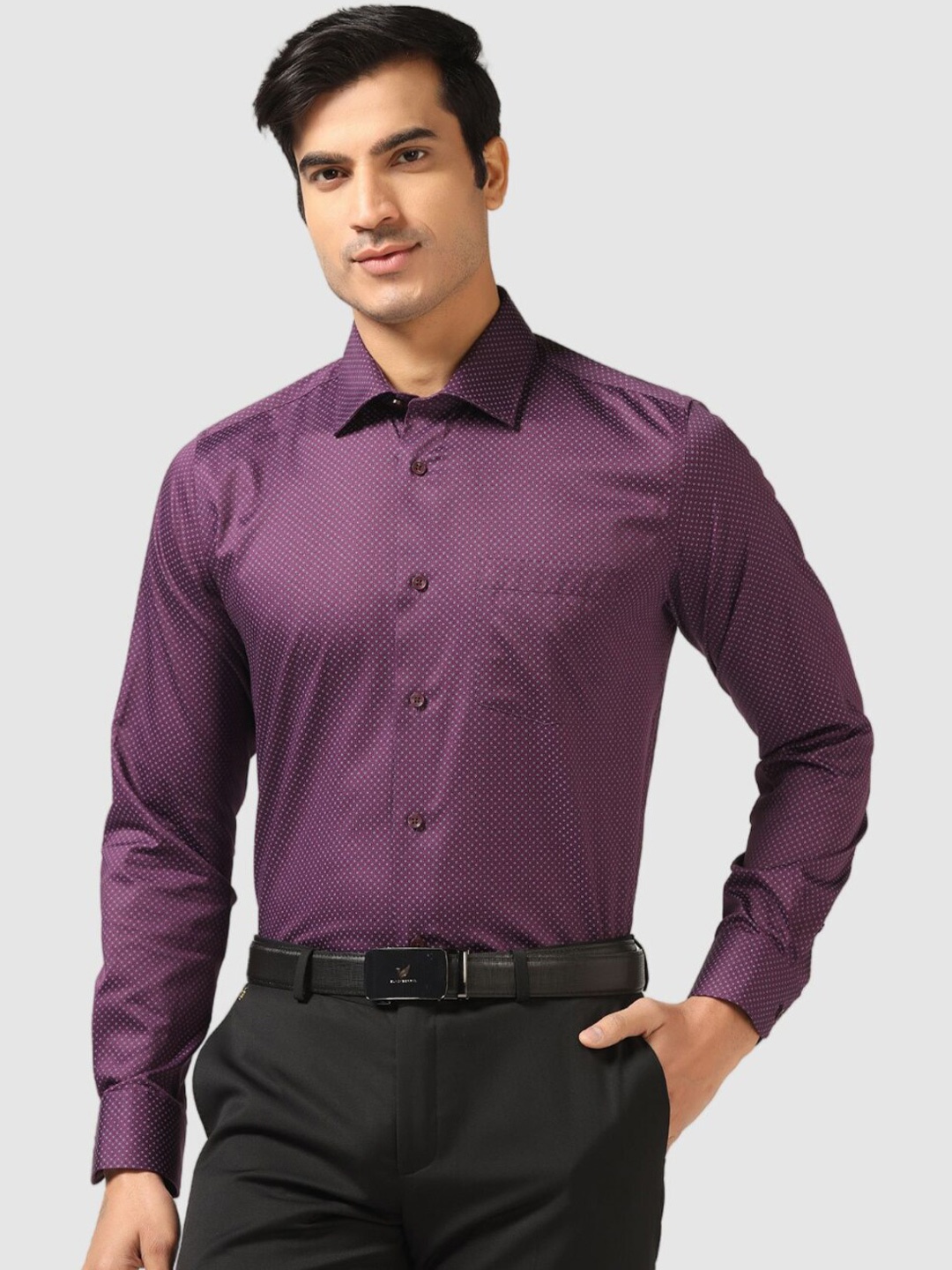 

Blackberrys Men Printed Formal Slim Fit Wrinkle-Resistant Shirt, Purple