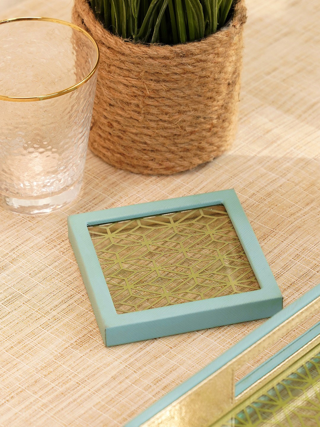 

Pure Home and Living Green & Blue Printed Square Coasters