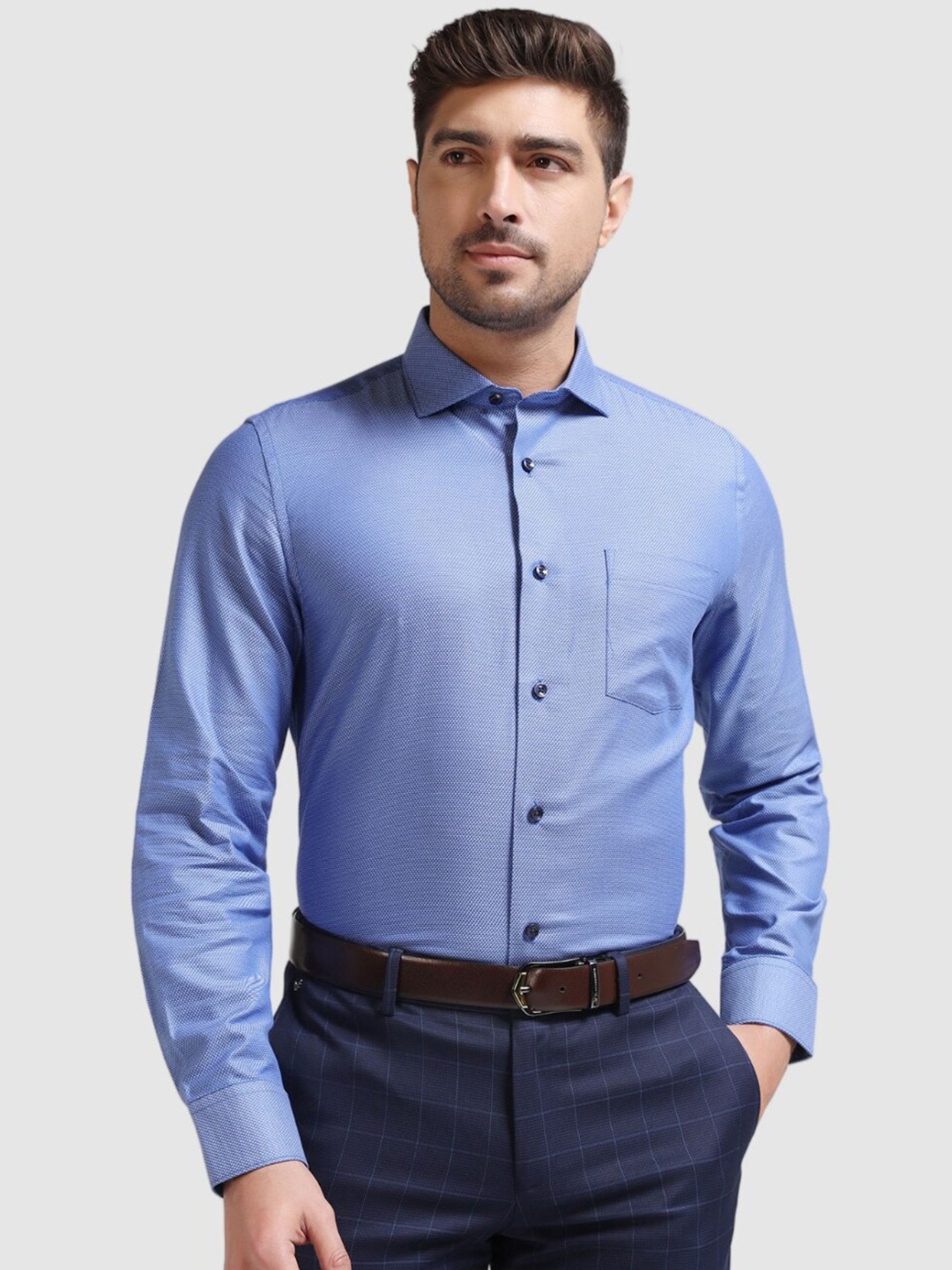 

Blackberrys India Slim Spread Collar Cotton Formal Shirt, Navy blue